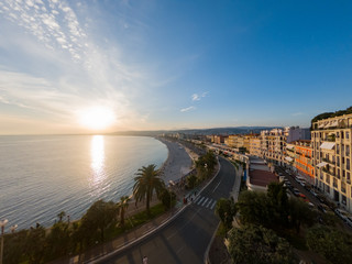 Obraz premium Aerial sunset view of the famous Angel's Bay, Nice