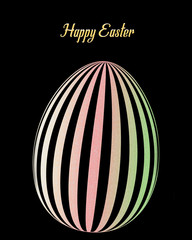 an illustration of a large striped colorful egg with text Happy Easter