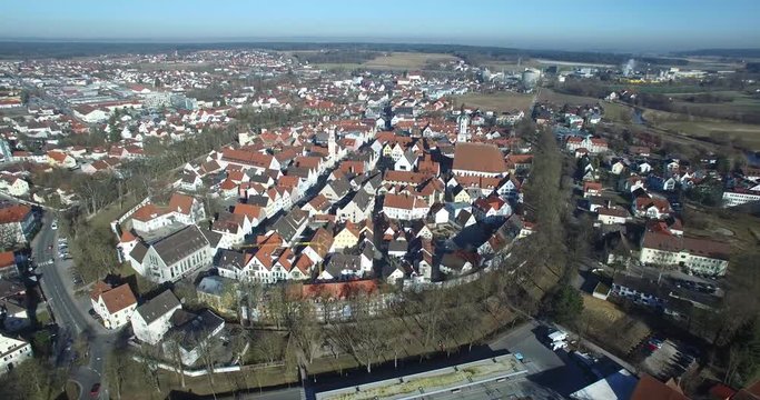 Aerial shot of Schrobenhausen in early spring in Bavaria, Germany