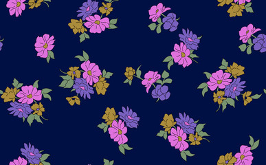 Fototapeta na wymiar Seamless cute textile floral pattern