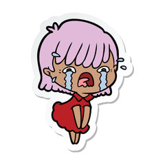 sticker of a cartoon girl crying