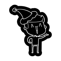 Obraz premium cartoon icon of a excited man wearing santa hat