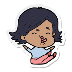 sticker of a cartoon girl pulling face