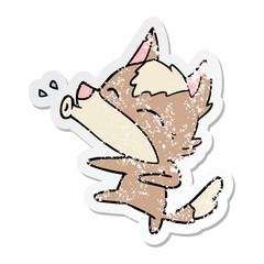 distressed sticker of a howling wolf cartoon