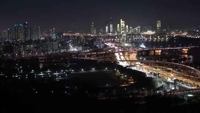 Seongsan bridge Night Seoul lights Han river panorama, nightlife