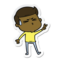 sticker of a cartoon man sweating