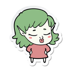 sticker of a pretty cartoon elf girl