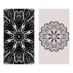 Templates Card With Mandala Design. Heathcare, Lifestyle Flyer. Vector Illustration. Black brown color