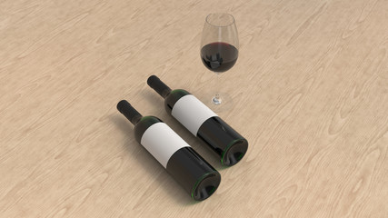 Mockup of two bottles of red wine with glass