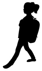 school girl with bag, silhouette vector