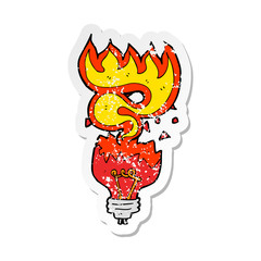 retro distressed sticker of a cartoon red light bulb exploding