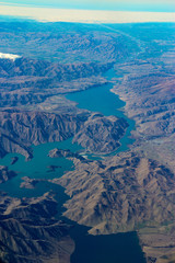 aerial view of lakes & mountains south island new zealand