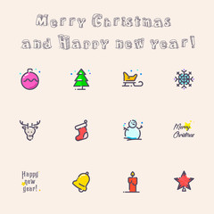 Obraz premium Illustration and icons for the celebration of Christmas and New Year