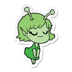sticker of a smiling alien girl cartoon