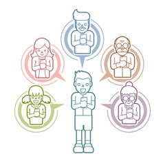 Little boy chat online with his family by smart phone cartoon graphic vector