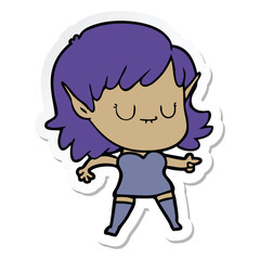 sticker of a happy cartoon elf girl