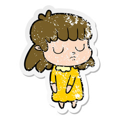 distressed sticker of a cartoon indifferent woman