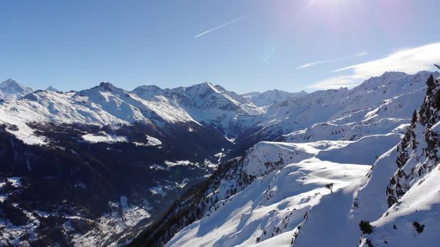 AERIAL: Snow Mountains Swiss Alps 4K