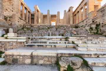 Stairs in front of the Athenian Acropolis Propylaea serves as the entrance to the Acropolis in Athens