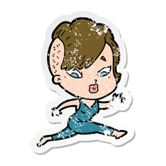 distressed sticker of a cartoon surprised girl