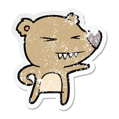 distressed sticker of a angry bear cartoon