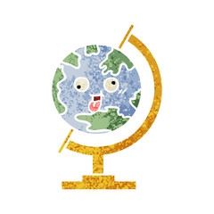 retro illustration style cartoon globe of the world