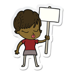 sticker of a cartoon woman with eyes shut