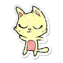 distressed sticker of a calm cartoon cat