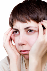 A girl who has a headache