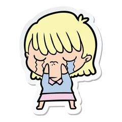 sticker of a cartoon woman crying