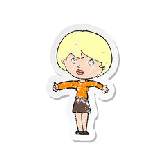 retro distressed sticker of a cartoon woman giving thumbs up
