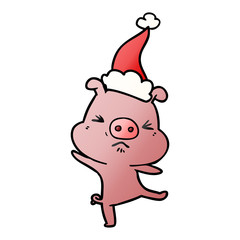 gradient cartoon of a furious pig wearing santa hat