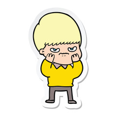 sticker of a annoyed cartoon boy