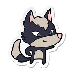 sticker of a friendly cartoon wolf