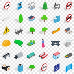 Factory icons set. Isometric style of 36 factory vector icons for web for any design