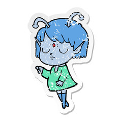 distressed sticker of a cartoon alien girl
