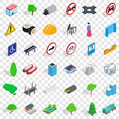 Plant tower icons set. Isometric style of 36 plant tower ector icons for web for any design