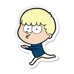 sticker of a cartoon curious boy running