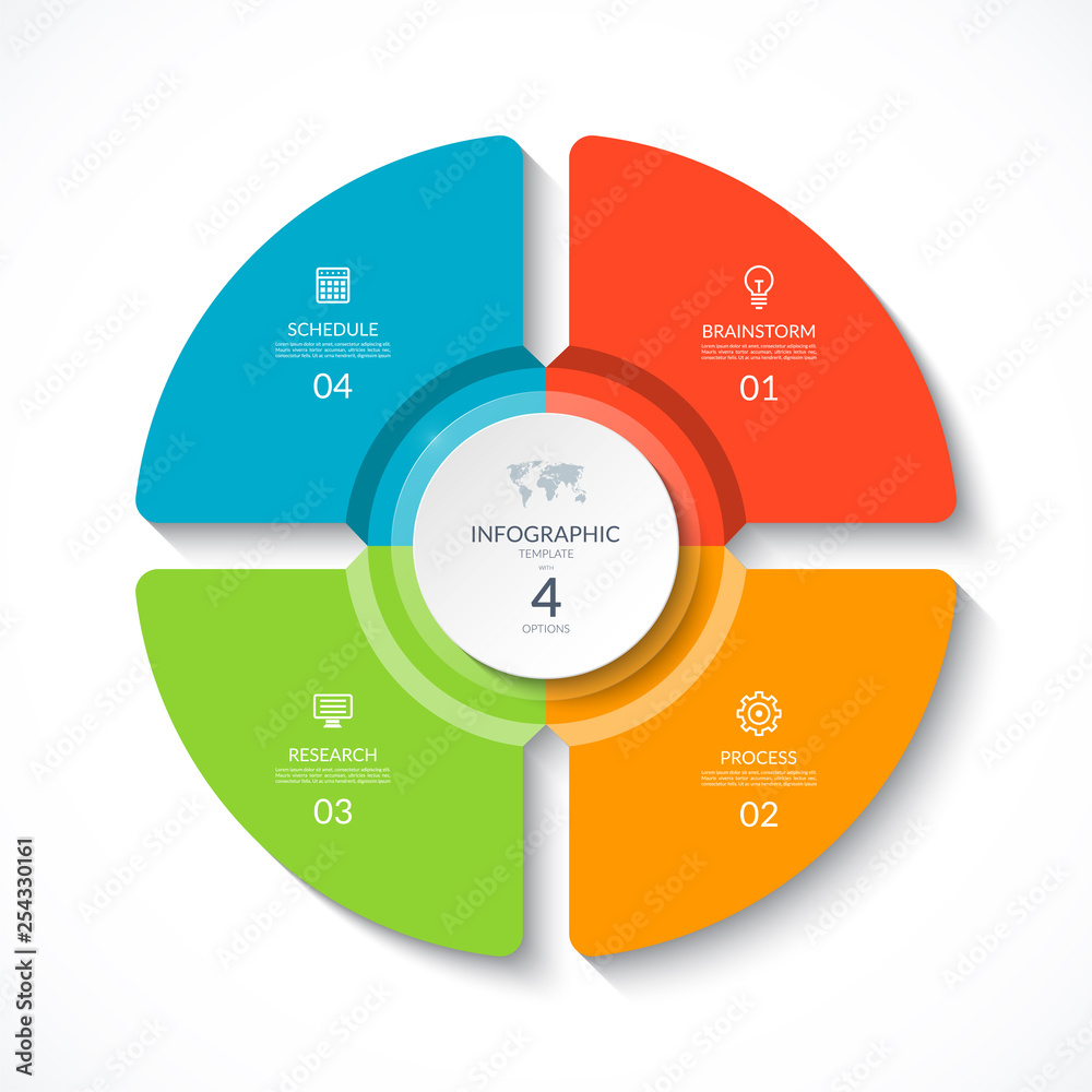 Wall mural Vector infographic circle. Cycle diagram with 4 options. Round chart that can be used for report, business presentation, data visualization.