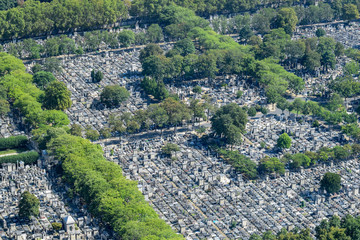 Fototapeta na wymiar Aerial View of Graves at the Montparnasse Cemetery in Paris