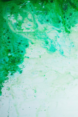Green watercolor texture on a white background, acrylic base. Spring palette with copy space