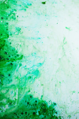 Green watercolor texture on a white background, acrylic base. Spring palette with copy space