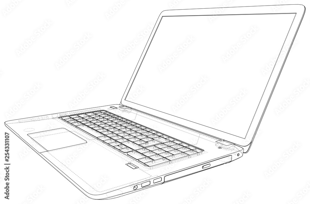 Sticker vector outline of laptop computer. created illustration of 3d