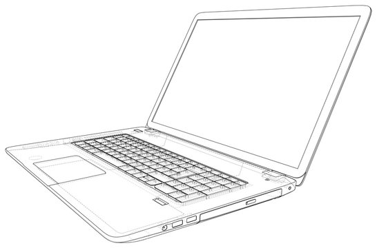 Vector outline of laptop computer. Created illustration of 3d