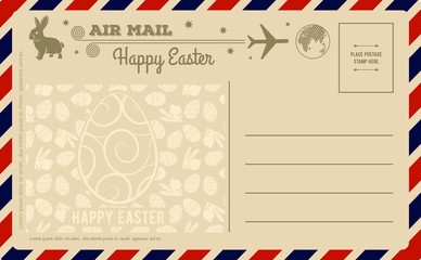 Vintage Happy Easter Postcard. Vector illustration.
