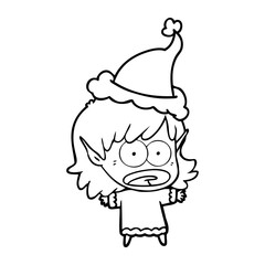 line drawing of a shocked elf girl wearing santa hat
