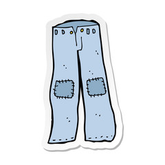 sticker of a cartoon patched old jeans
