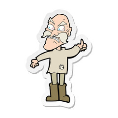 Fototapeta premium sticker of a cartoon angry old man in patched clothing