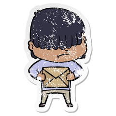 distressed sticker of a cartoon boy with untidy hair