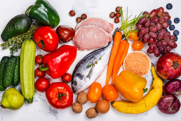 Pegan diet food on white table